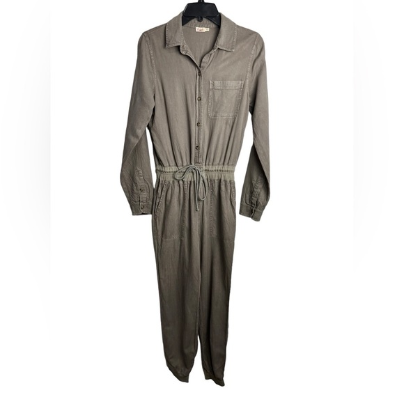 FAHERTY Arlie Day Jumpsuit in Surplus Green Gray Tencel Linen Blend XS - Picture 6 of 9